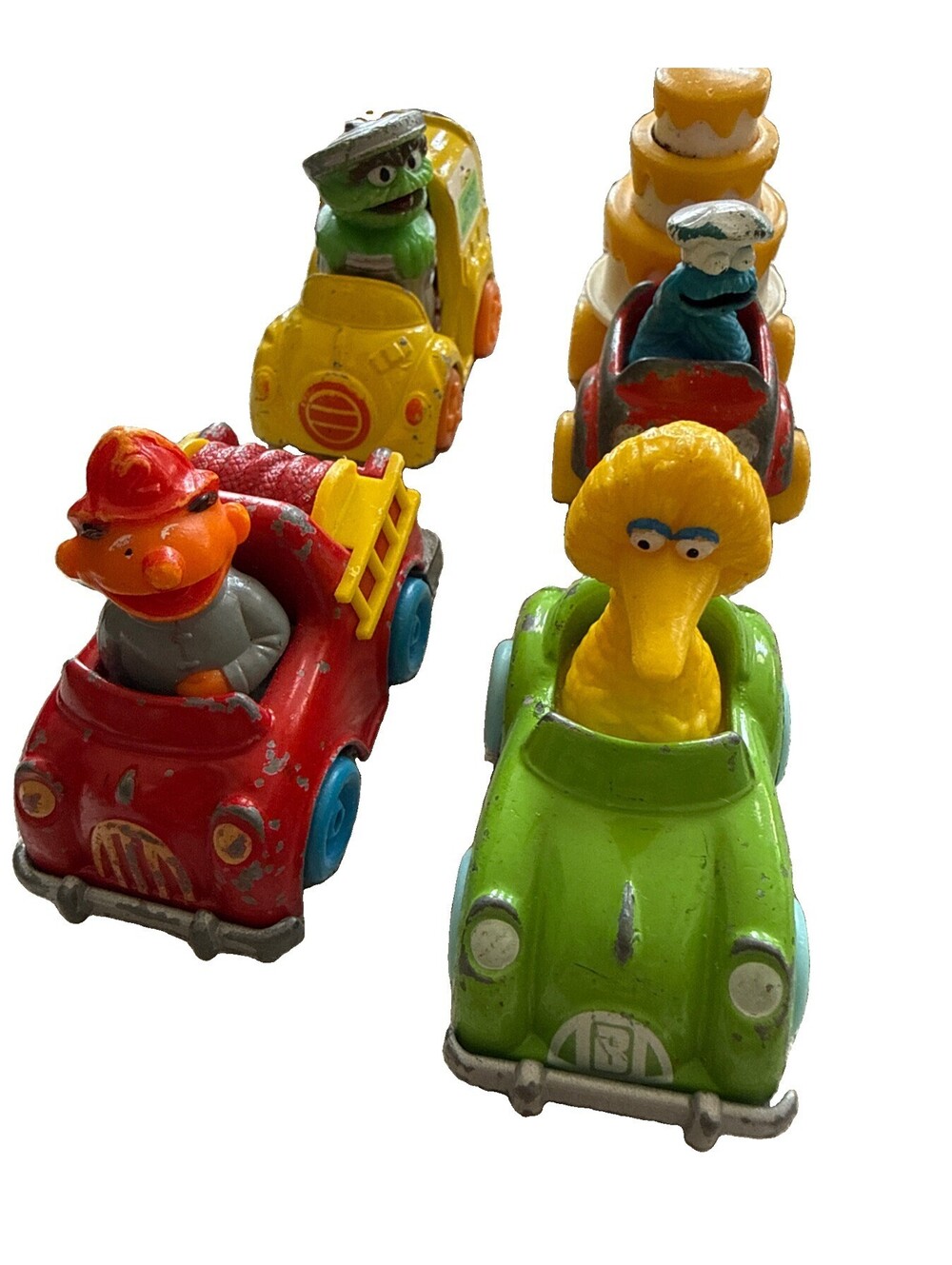 Lot Of 4 Sesame Street Character Cars 1982 Cookie Monster Grouch Big Bird VTG